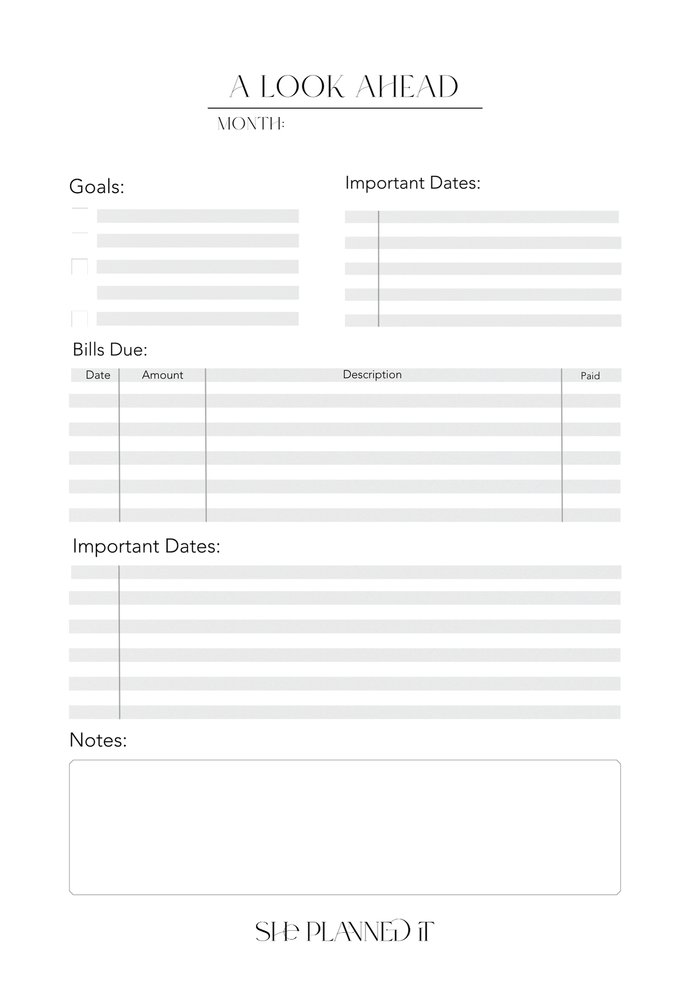 Monthly Inserts
