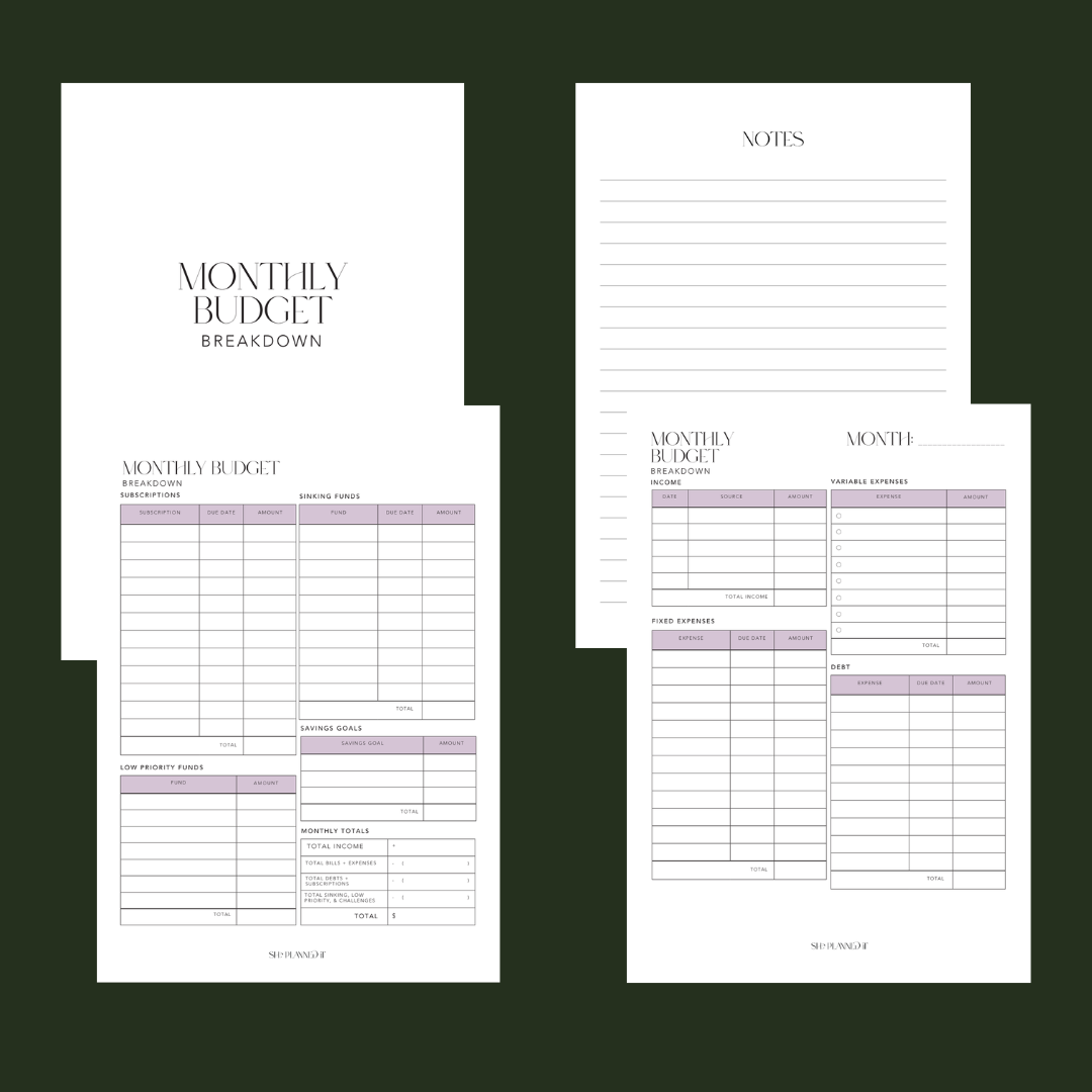 Monthly Budget Inserts